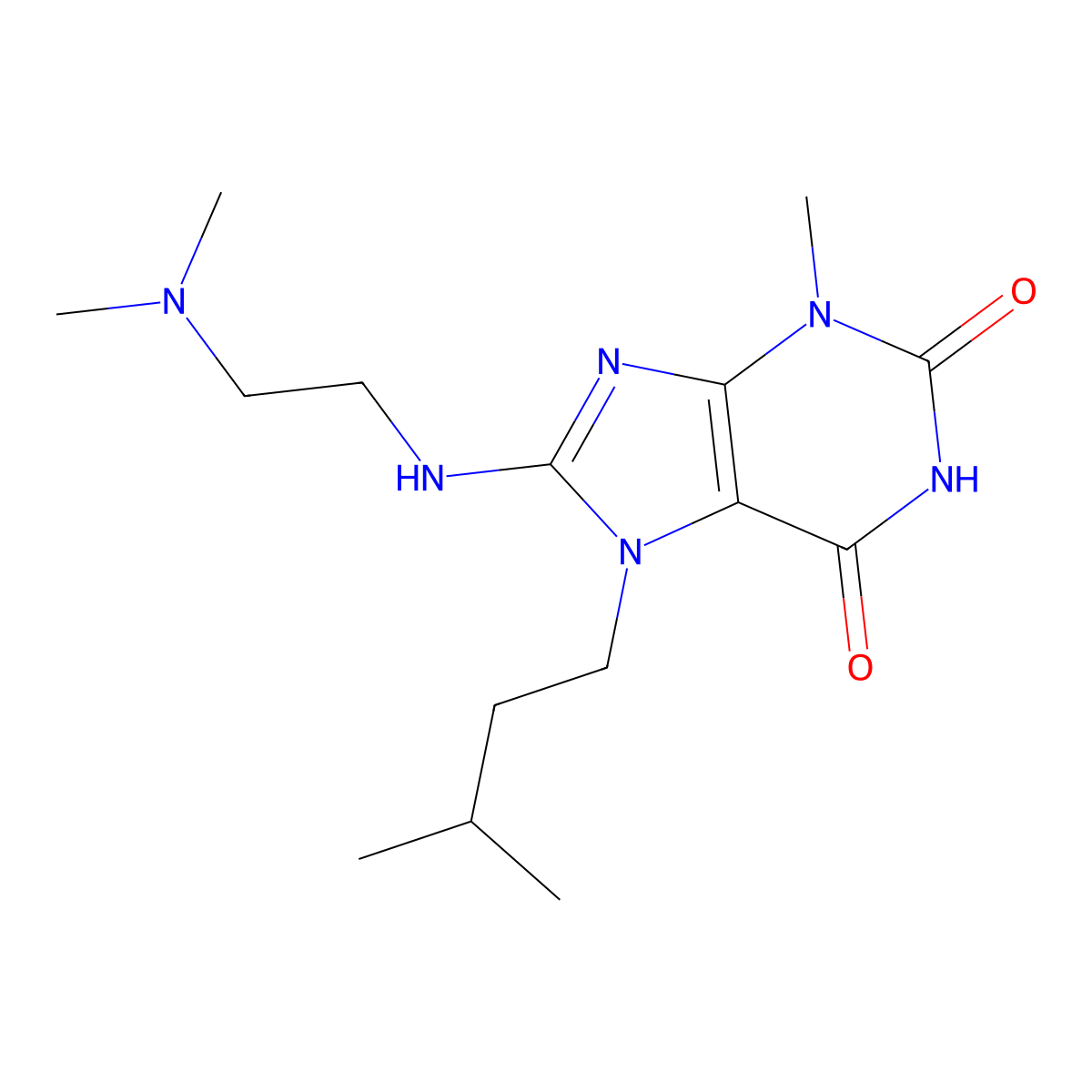 8-(2-Dimethylamino-ethylamino)-3-methyl-7-(3-methyl-butyl)-3,7-dihydro-purine-2,6-dione molecular structure, CAS 626203-89-2