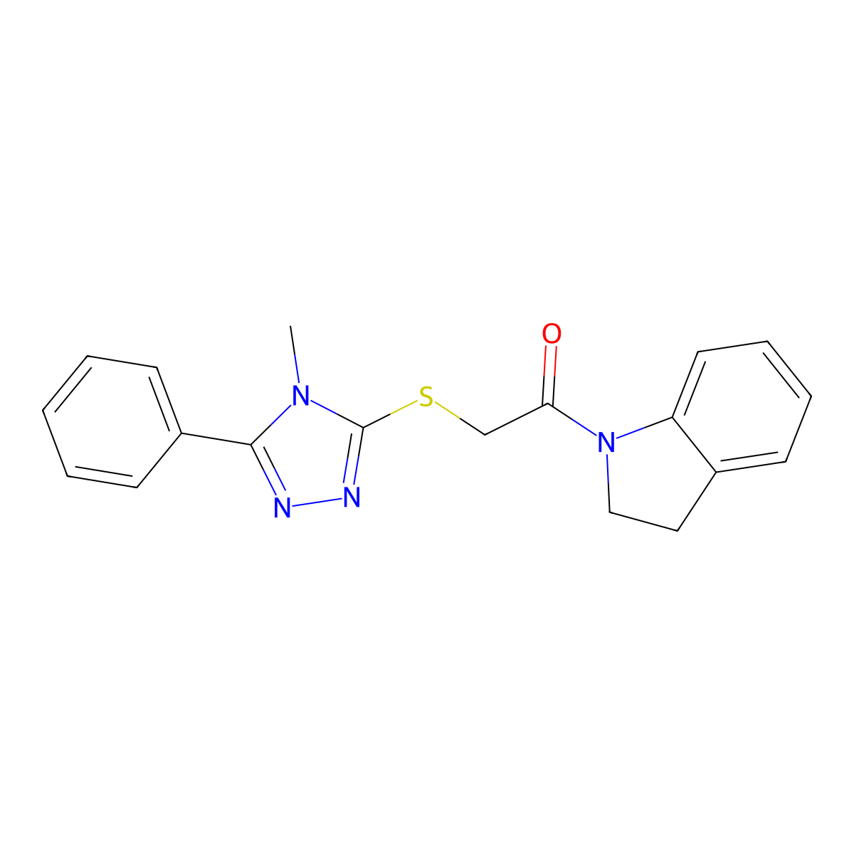 1-(2,3-Dihydroindol-1-yl)-2-[(4-methyl-5-phenyl-1,2,4-triazol-3-yl)sulfanyl]ethanone molecular structure, CAS 626203-99-4