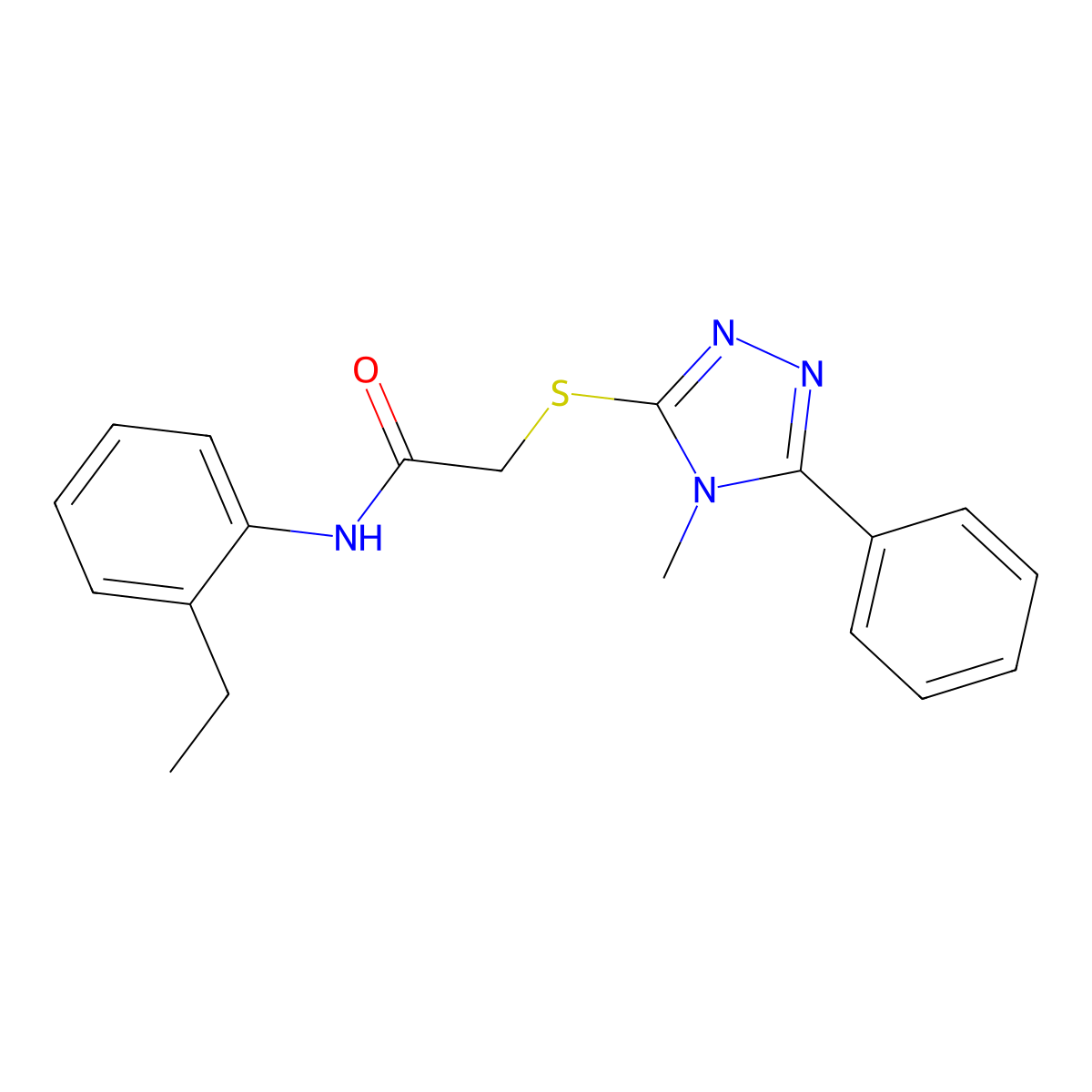 N-(2-ethylphenyl)-2-[(4-methyl-5-phenyl-4H-1,2,4-triazol-3-yl)sulfanyl]acetamide molecular structure, CAS 626204-11-3