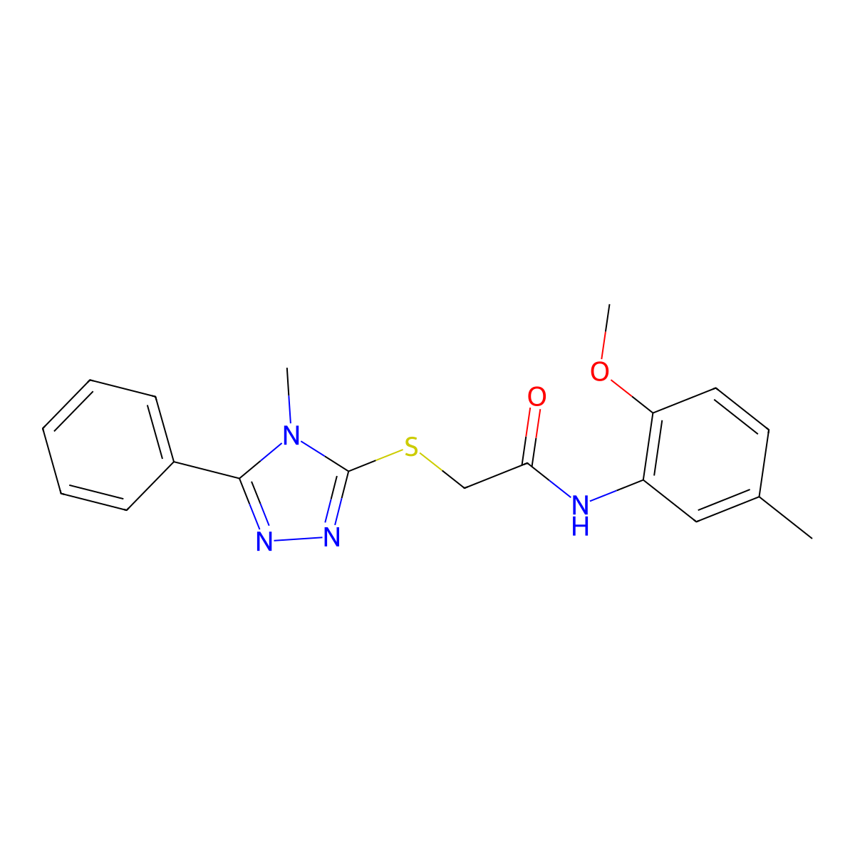 N-(2-methoxy-5-methylphenyl)-2-[(4-methyl-5-phenyl-1,2,4-triazol-3-yl)sulfanyl]acetamide molecular structure, CAS 626204-22-6