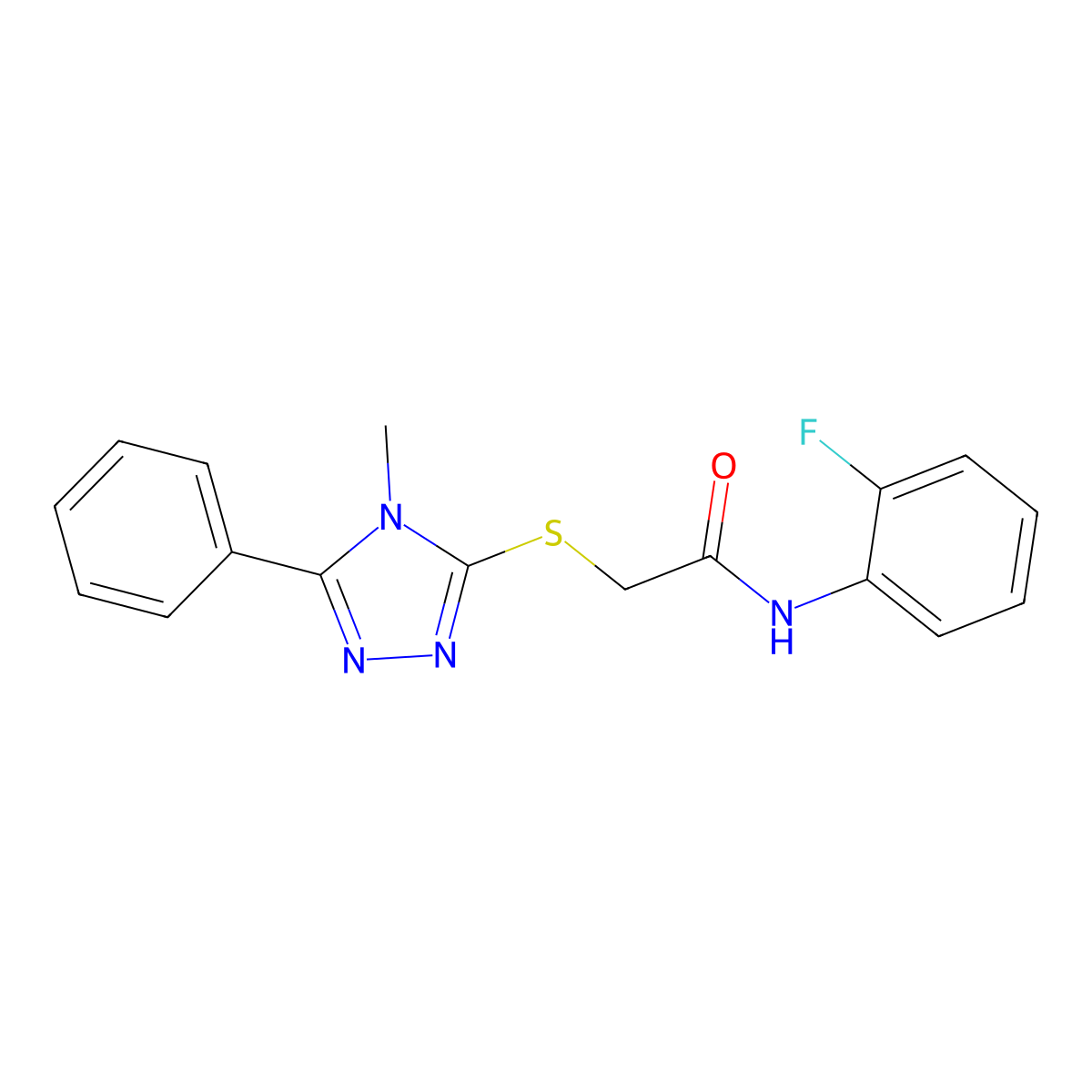 N-(2-fluorophenyl)-2-[(4-methyl-5-phenyl-4H-1,2,4-triazol-3-yl)sulfanyl]acetamide molecular structure, CAS 626204-25-9