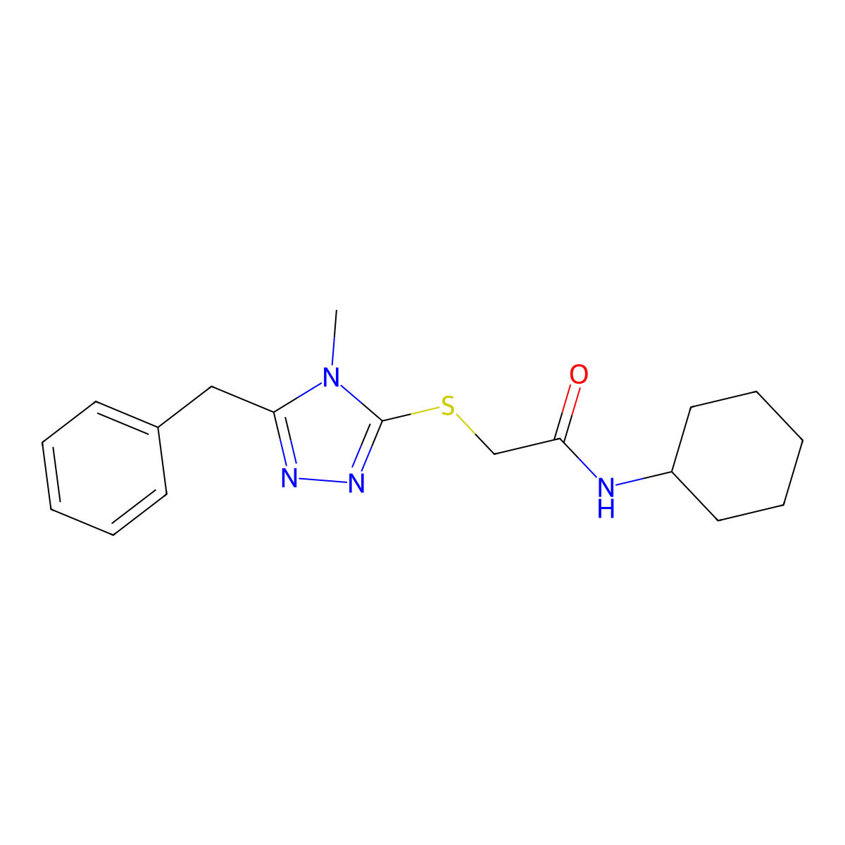 2-[(5-benzyl-4-methyl-1,2,4-triazol-3-yl)sulfanyl]-N-cyclohexylacetamide molecular structure, CAS 626204-32-8