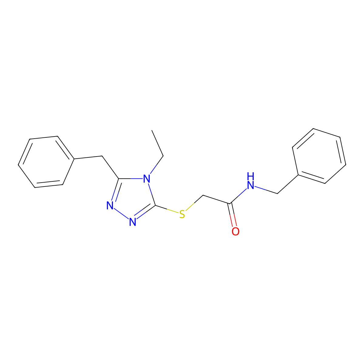 N-benzyl-2-[(5-benzyl-4-ethyl-4H-1,2,4-triazol-3-yl)sulfanyl]acetamide molecular structure, CAS 626204-50-0