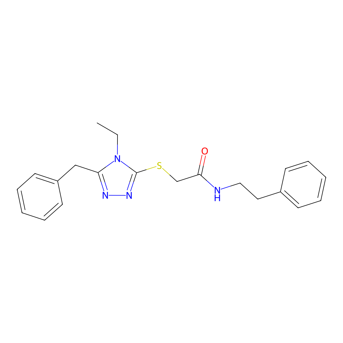 2-[(5-benzyl-4-ethyl-4H-1,2,4-triazol-3-yl)sulfanyl]-N-(2-phenylethyl)acetamide molecular structure, CAS 626204-52-2