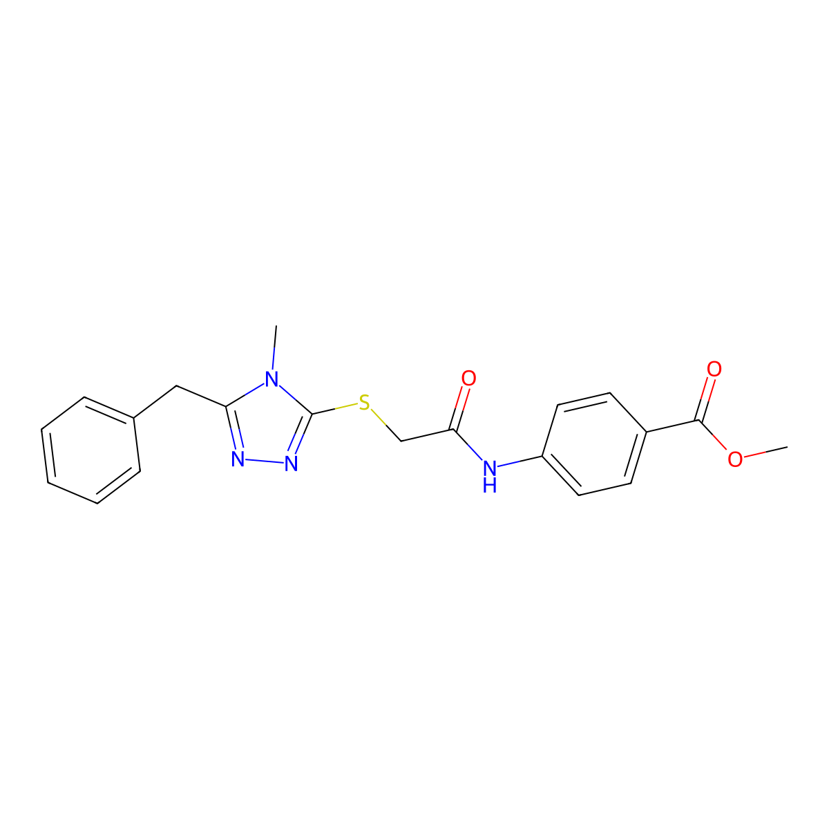 methyl 4-({[(5-benzyl-4-methyl-4H-1,2,4-triazol-3-yl)sulfanyl]acetyl}amino)benzoate molecular structure, CAS 626204-66-8