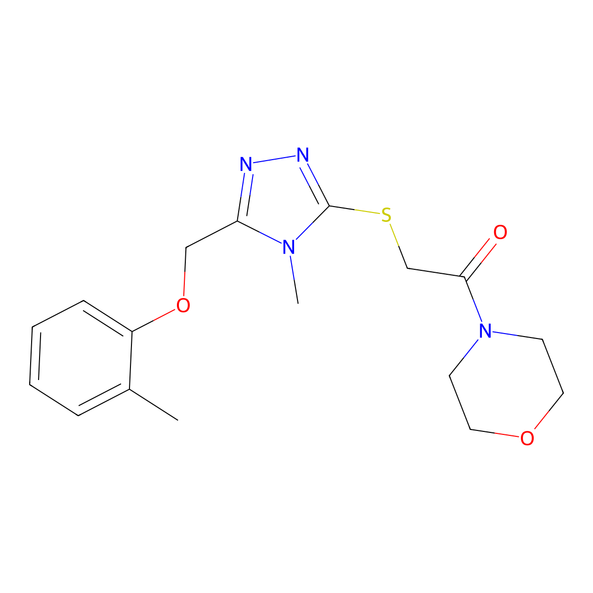 2-[[4-Methyl-5-[(2-methylphenoxy)methyl]-1,2,4-triazol-3-yl]sulfanyl]-1-morpholin-4-ylethanone molecular structure, CAS 626204-73-7