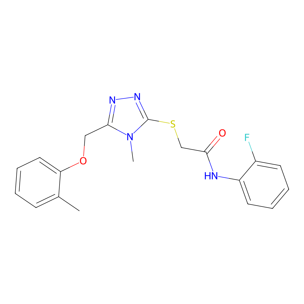 N-(2-fluorophenyl)-2-[[4-methyl-5-[(2-methylphenoxy)methyl]-1,2,4-triazol-3-yl]sulfanyl]acetamide molecular structure, CAS 626204-75-9