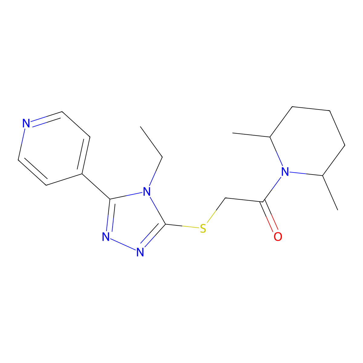 1-({[4-ethyl-5-(4-pyridinyl)-4H-1,2,4-triazol-3-yl]sulfanyl}acetyl)-2,6-dimethylpiperidine molecular structure, CAS 626204-84-0
