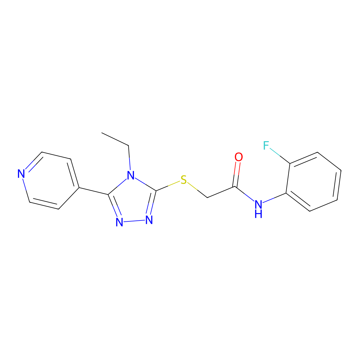 2-[(4-ethyl-5-pyridin-4-yl-1,2,4-triazol-3-yl)sulfanyl]-N-(2-fluorophenyl)acetamide molecular structure, CAS 626204-88-4
