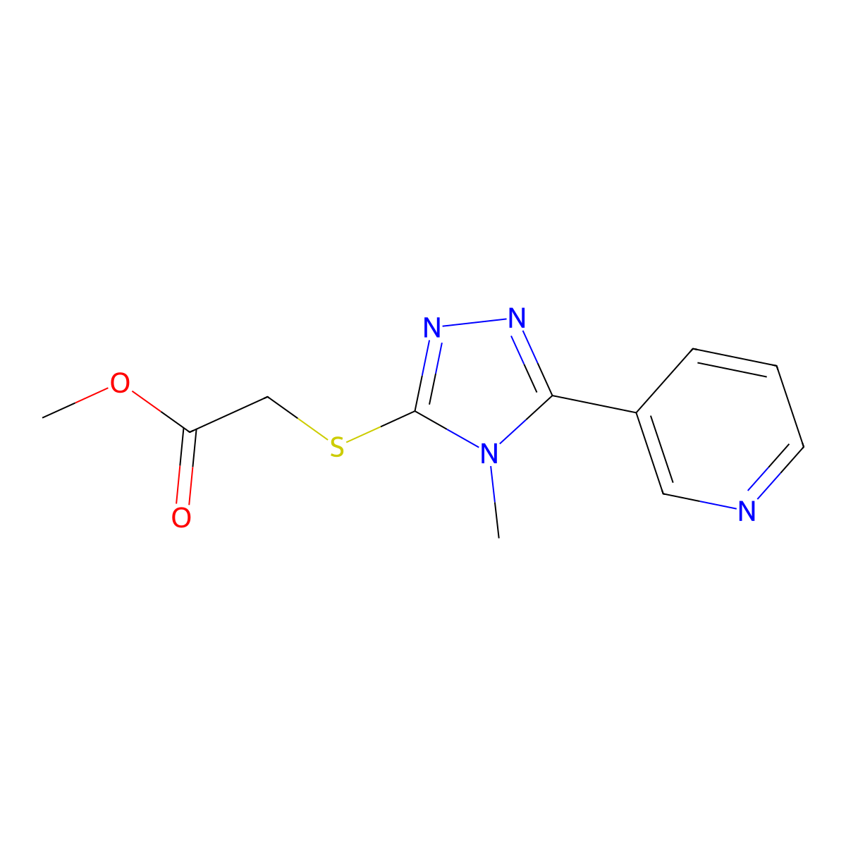 Methyl [(4-methyl-5-pyridin-3-yl-4H-1,2,4-triazol-3-yl)thio]acetate molecular structure, CAS 626204-91-9