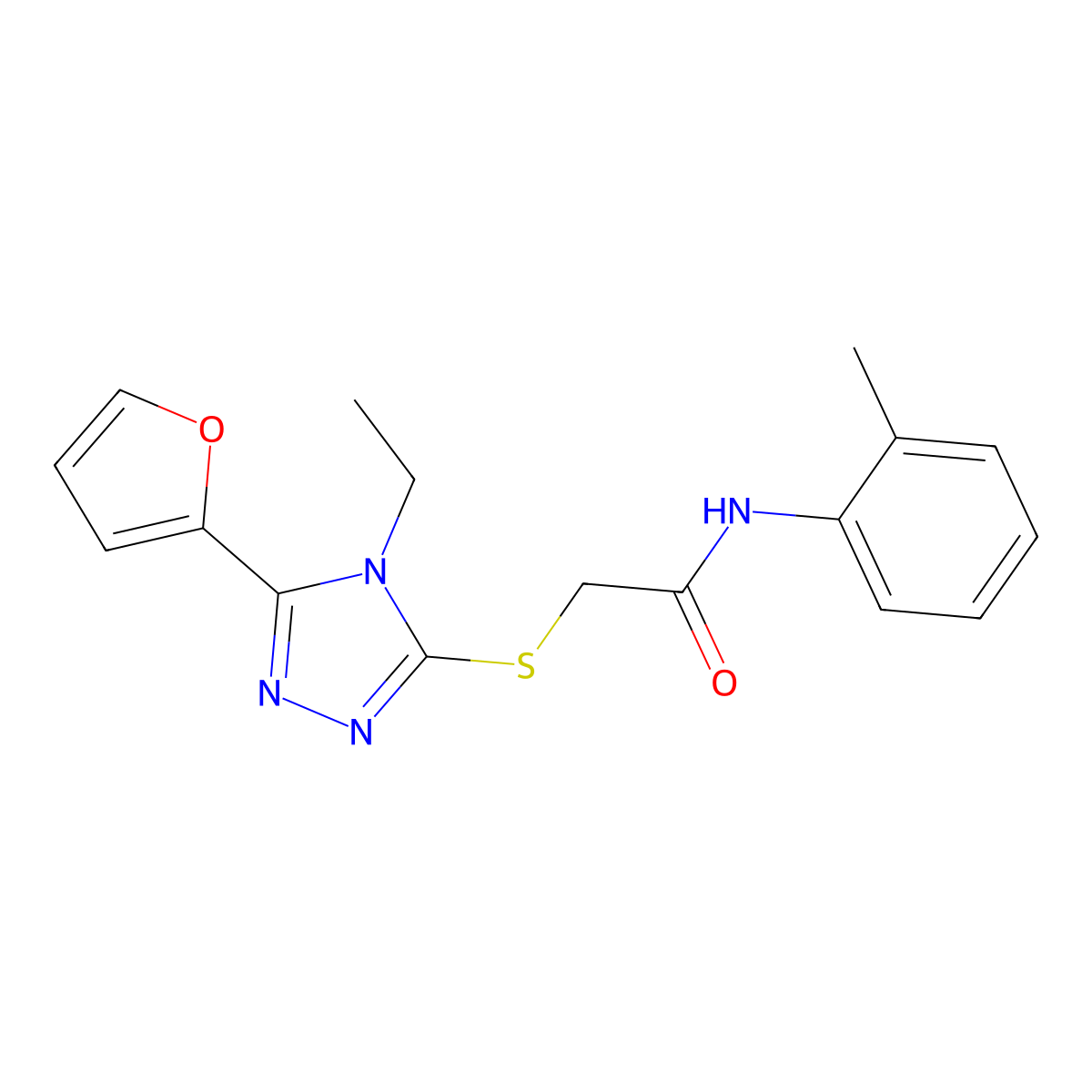 2-[[4-ethyl-5-(furan-2-yl)-1,2,4-triazol-3-yl]sulfanyl]-N-(2-methylphenyl)acetamide molecular structure, CAS 626205-00-3