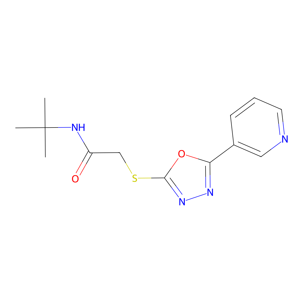 N-tert-butyl-2-{[5-(pyridin-3-yl)-1,3,4-oxadiazol-2-yl]sulfanyl}acetamide molecular structure, CAS 626205-09-2
