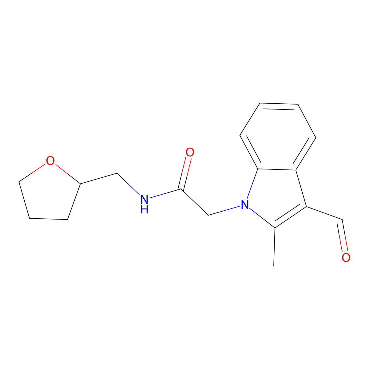2-(3-Formyl-2-methyl-indol-1-yl)-N-(tetrahydro-furan-2-ylmethyl)-acetamide molecular structure, CAS 626205-28-5