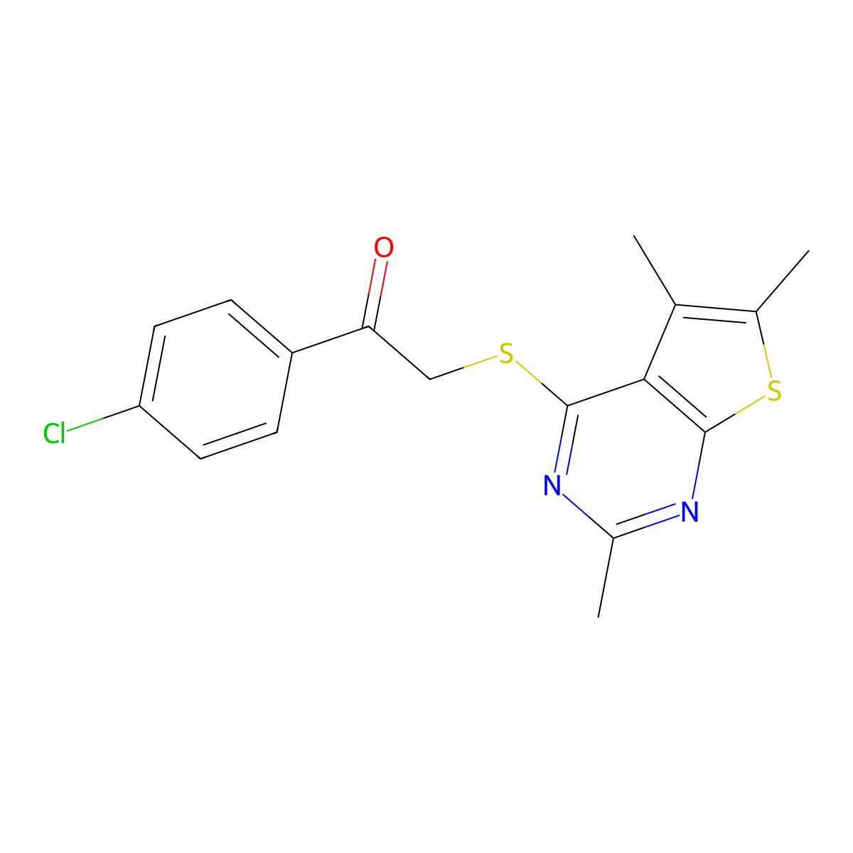 1-(4-Chlorophenyl)-2-[(2,5,6-trimethylthieno[2,3-d]pyrimidin-4-yl)thio]ethanone molecular structure, CAS 626205-88-7