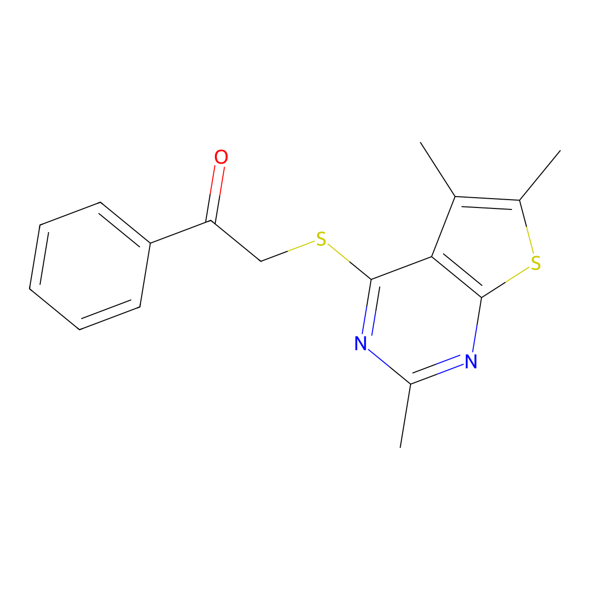 1-Phenyl-2-(2,5,6-trimethylthieno[2,3-d]pyrimidin-4-yl)sulfanylethanone molecular structure, CAS 626205-91-2