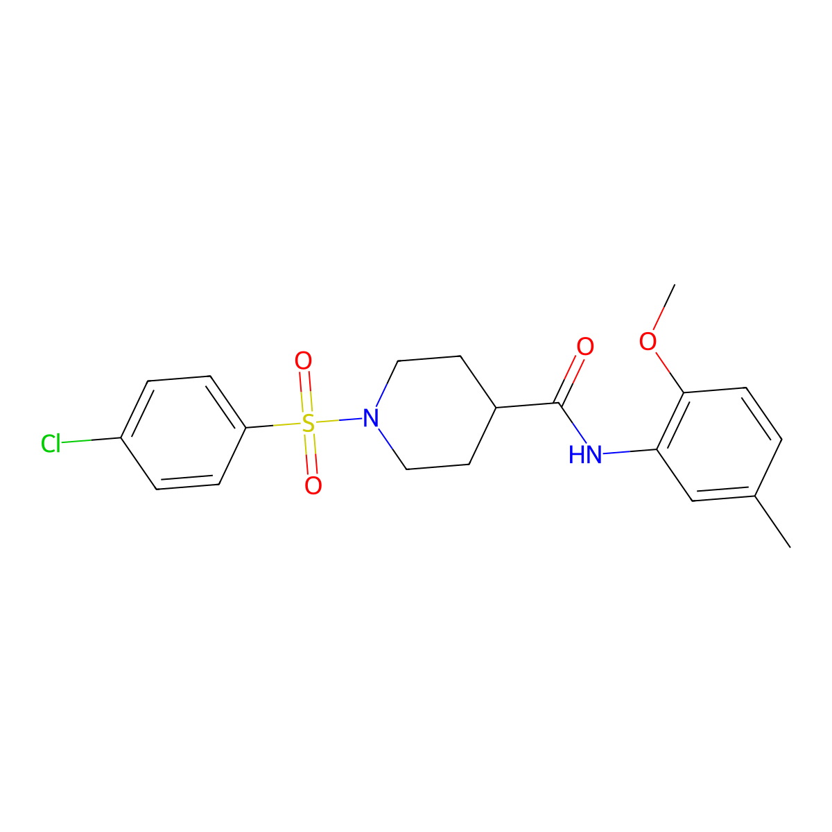 1-(4-chlorophenyl)sulfonyl-N-(2-methoxy-5-methylphenyl)piperidine-4-carboxamide molecular structure, CAS 626206-12-0