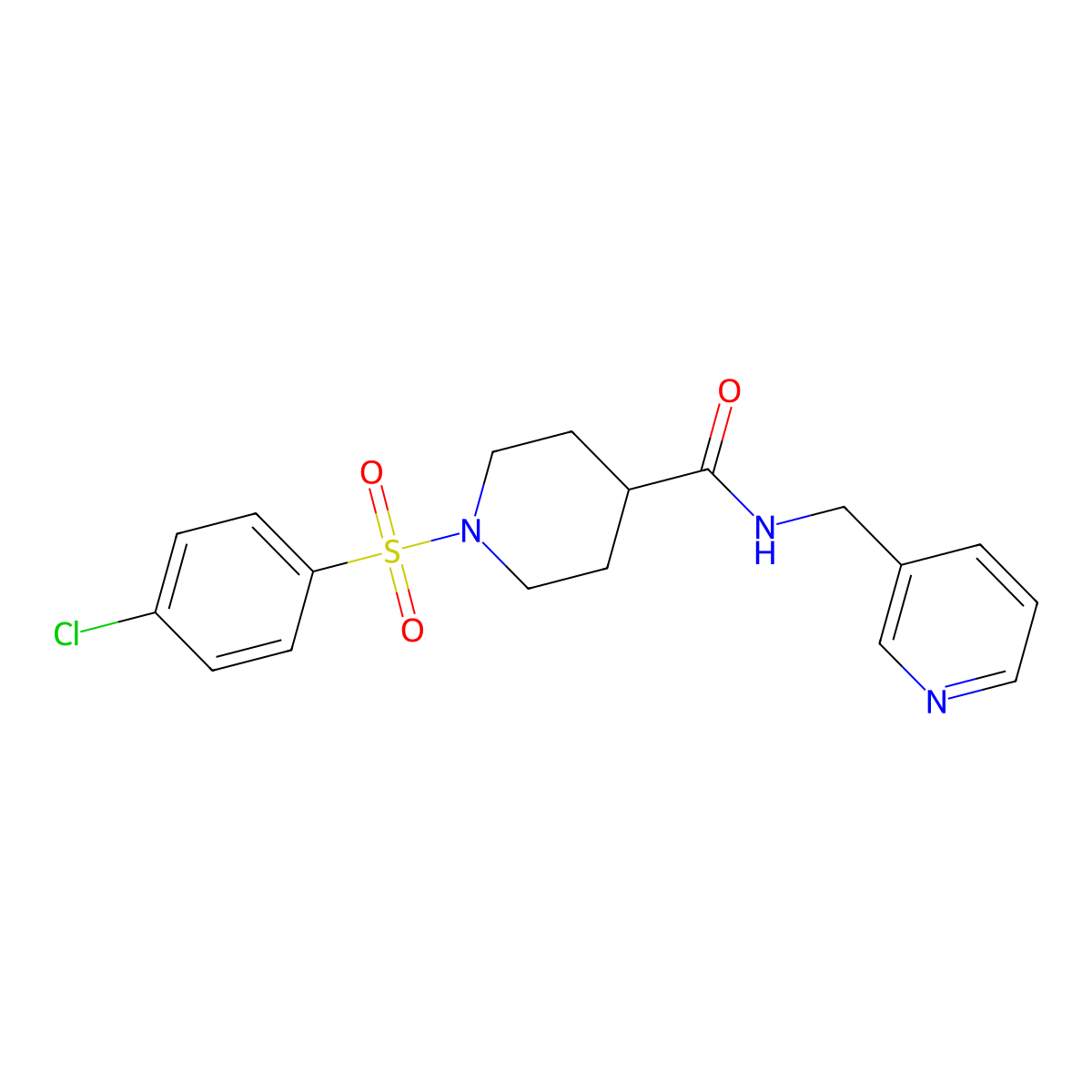 1-(4-chlorophenyl)sulfonyl-N-(pyridin-3-ylmethyl)piperidine-4-carboxamide molecular structure, CAS 626206-29-9