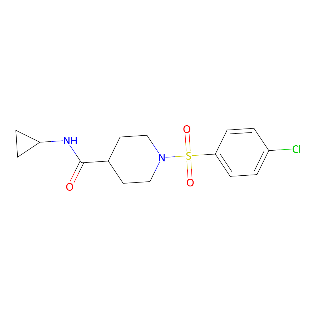 1-(4-chlorophenyl)sulfonyl-N-cyclopropylpiperidine-4-carboxamide molecular structure, CAS 626206-36-8