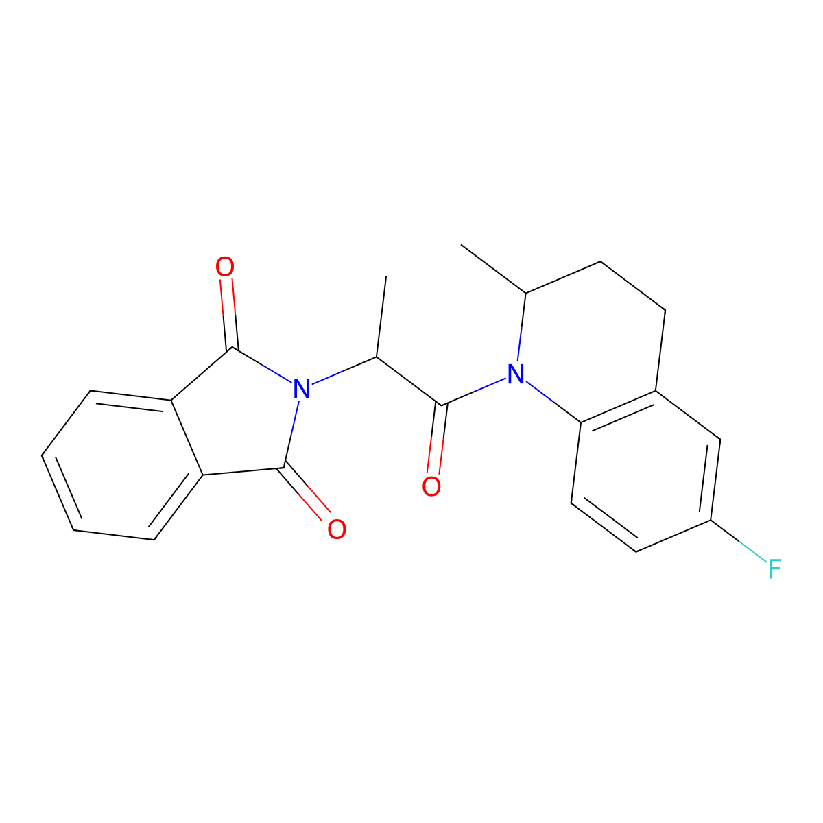 2-[1-(6-fluoro-2-methyl-3,4-dihydroquinolin-1(2H)-yl)-1-oxopropan-2-yl]-1H-isoindole-1,3(2H)-dione molecular structure, CAS 626207-58-7