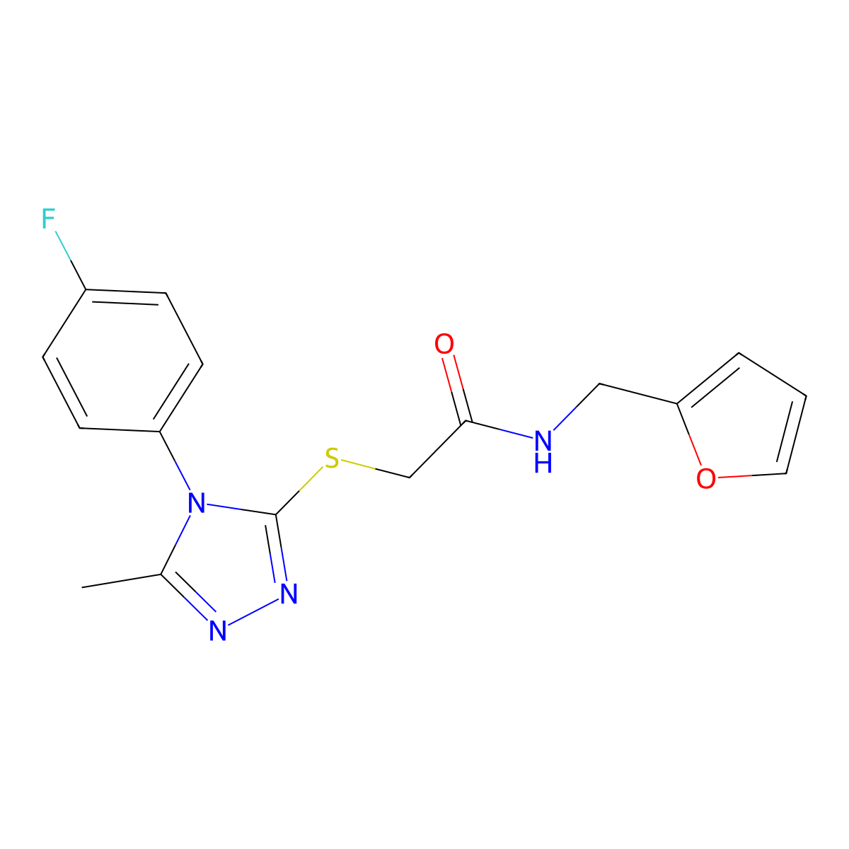 2-[[4-(4-Fluorophenyl)-5-methyl-4H-1,2,4-triazol-3-yl]thio]-N-(2-furanylmethyl)acetamide molecular structure, CAS 626207-95-2