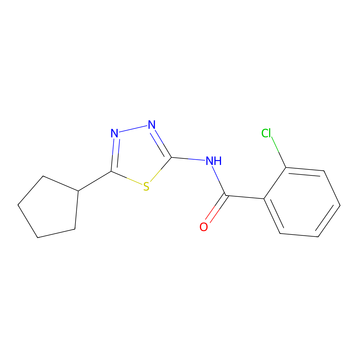 2-chloro-N-(5-cyclopentyl-1,3,4-thiadiazol-2-yl)benzamide molecular structure, CAS 626208-02-4