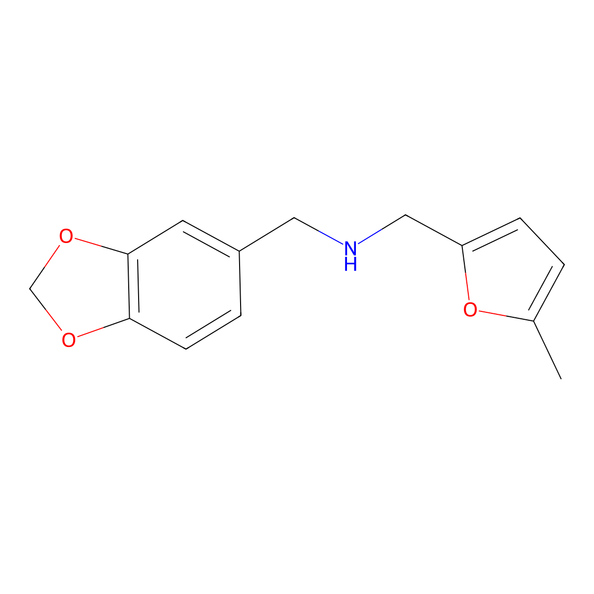 Benzo[1,3]dioxol-5-ylmethyl-(5-methyl-furan-2-ylmethyl)-amine molecular structure, CAS 626208-65-9