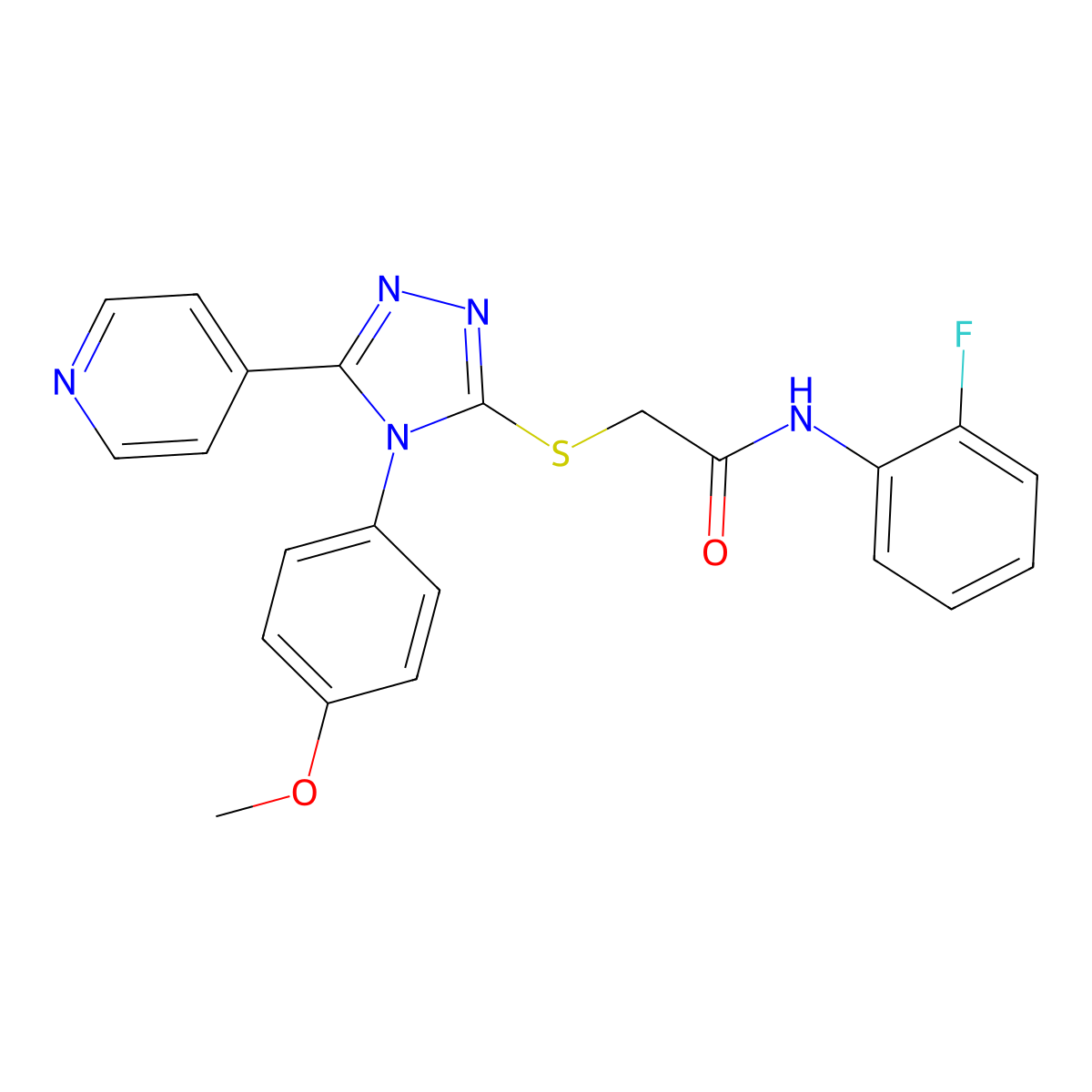 N-(2-fluorophenyl)-2-[[4-(4-methoxyphenyl)-5-pyridin-4-yl-1,2,4-triazol-3-yl]sulfanyl]acetamide molecular structure, CAS 626209-38-9