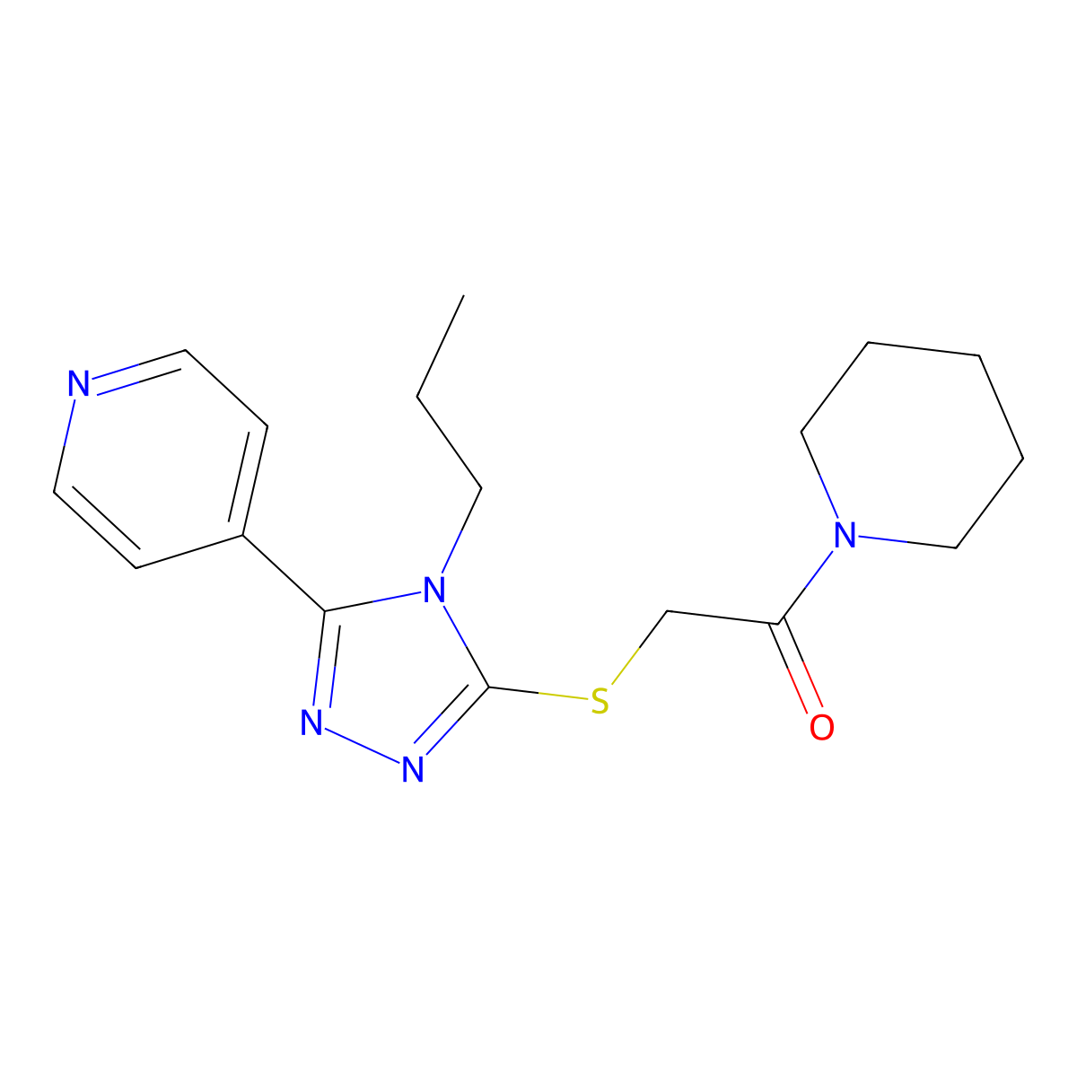 1-(1-Piperidinyl)-2-[[4-propyl-5-(4-pyridinyl)-4H-1,2,4-triazol-3-yl]thio]ethanone molecular structure, CAS 626209-44-7