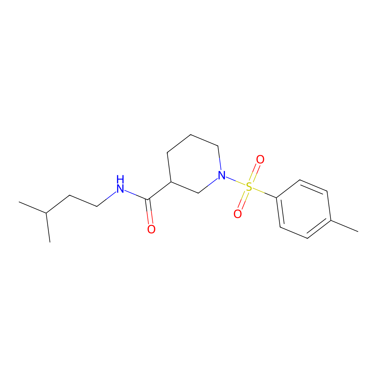 N-(3-methylbutyl)-1-(4-methylphenyl)sulfonylpiperidine-3-carboxamide molecular structure, CAS 626210-40-0
