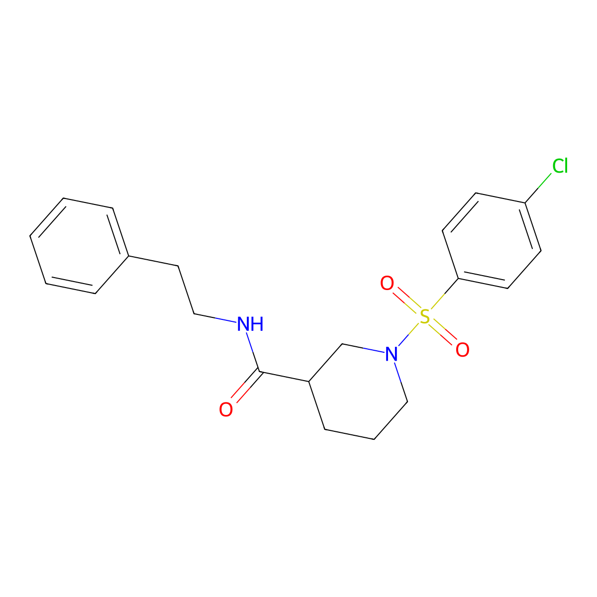 1-[(4-chlorophenyl)sulfonyl]-N-(2-phenylethyl)piperidine-3-carboxamide molecular structure, CAS 626211-13-0