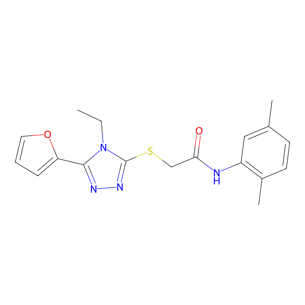 N-(2,5-dimethylphenyl)-2-{[4-ethyl-5-(furan-2-yl)-4H-1,2,4-triazol-3-yl]sulfanyl}acetamide molecular structure, CAS 626211-34-5