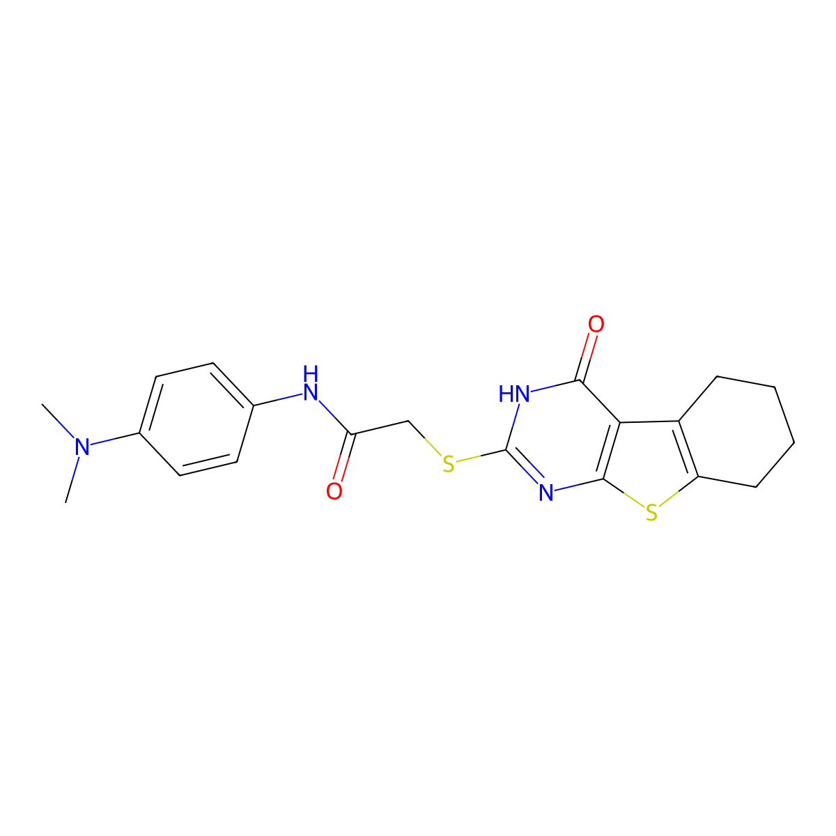 N-[4-(dimethylamino)phenyl]-2-[(4-hydroxy-5,6,7,8-tetrahydro[1]benzothieno[2,3-d]pyrimidin-2-yl)sulfanyl]acetamide molecular structure, CAS 626213-50-1