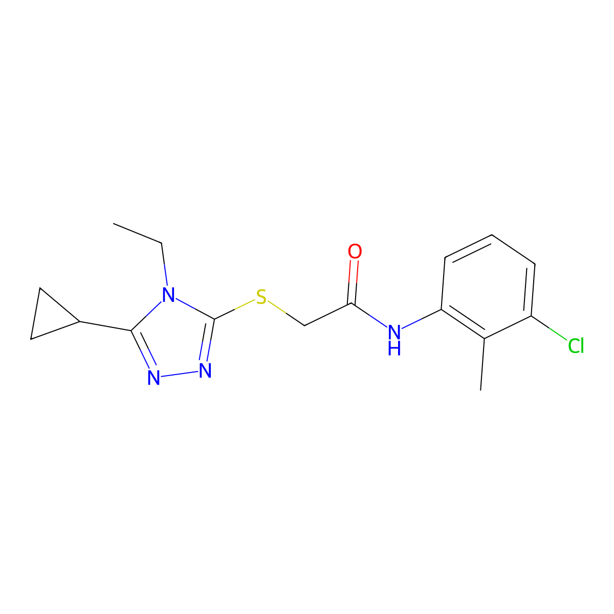 N-(3-chloro-2-methylphenyl)-2-[(5-cyclopropyl-4-ethyl-4H-1,2,4-triazol-3-yl)sulfanyl]acetamide molecular structure, CAS 626213-99-8