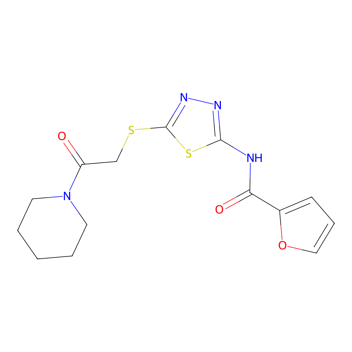 N-[5-[[2-Oxo-2-(1-piperidinyl)ethyl]thio]-1,3,4-thiadiazol-2-yl]-2-furancarboxamide molecular structure, CAS 626214-46-8