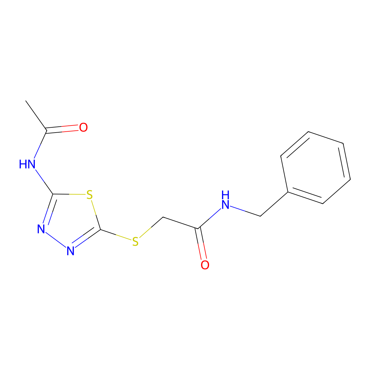 2-((5-acetamido-1,3,4-thiadiazol-2-yl)thio)-N-benzylacetamide molecular structure, CAS 626214-57-1