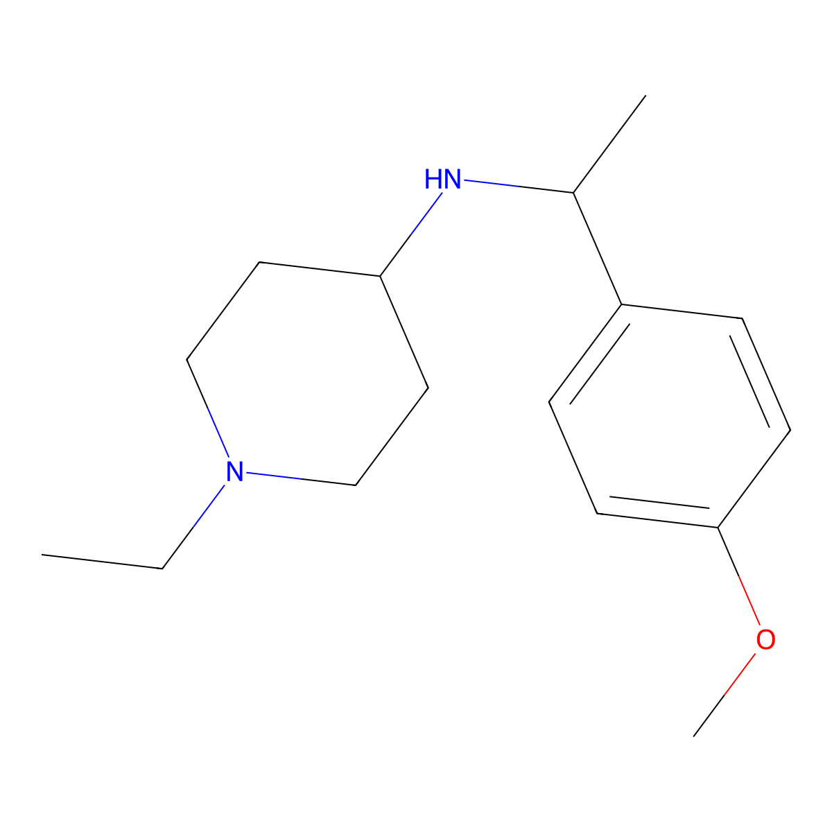 (1-Ethyl-piperidin-4-yl)-[1-(4-methoxy-phenyl)-ethyl]-amine molecular structure, CAS 626217-91-2