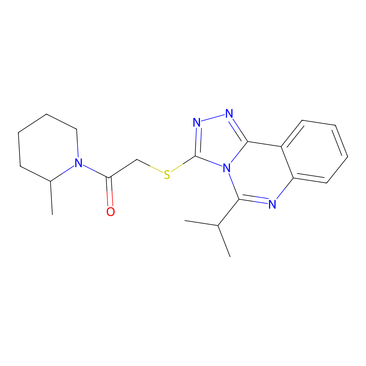2-[[5-(1-Methylethyl)-1,2,4-triazolo[4,3-c]quinazolin-3-yl]thio]-1-(2-methyl-1-piperidinyl)ethanone molecular structure, CAS 626218-33-5