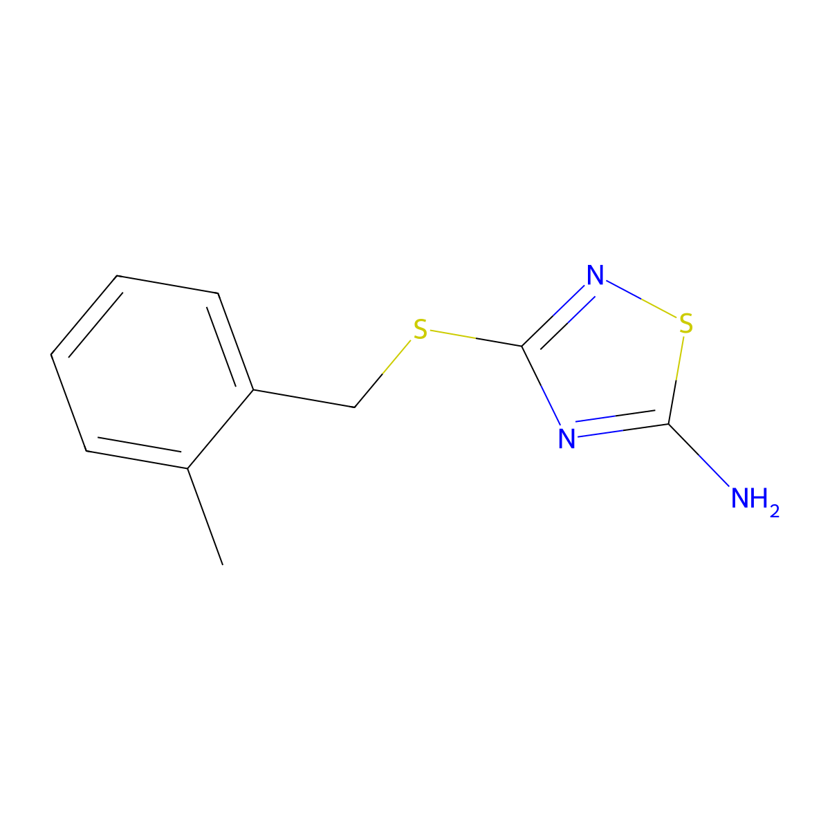 3-(2-Methyl-benzylsulfanyl)-[1,2,4]thiadiazol-5-ylamine molecular structure, CAS 626220-21-1