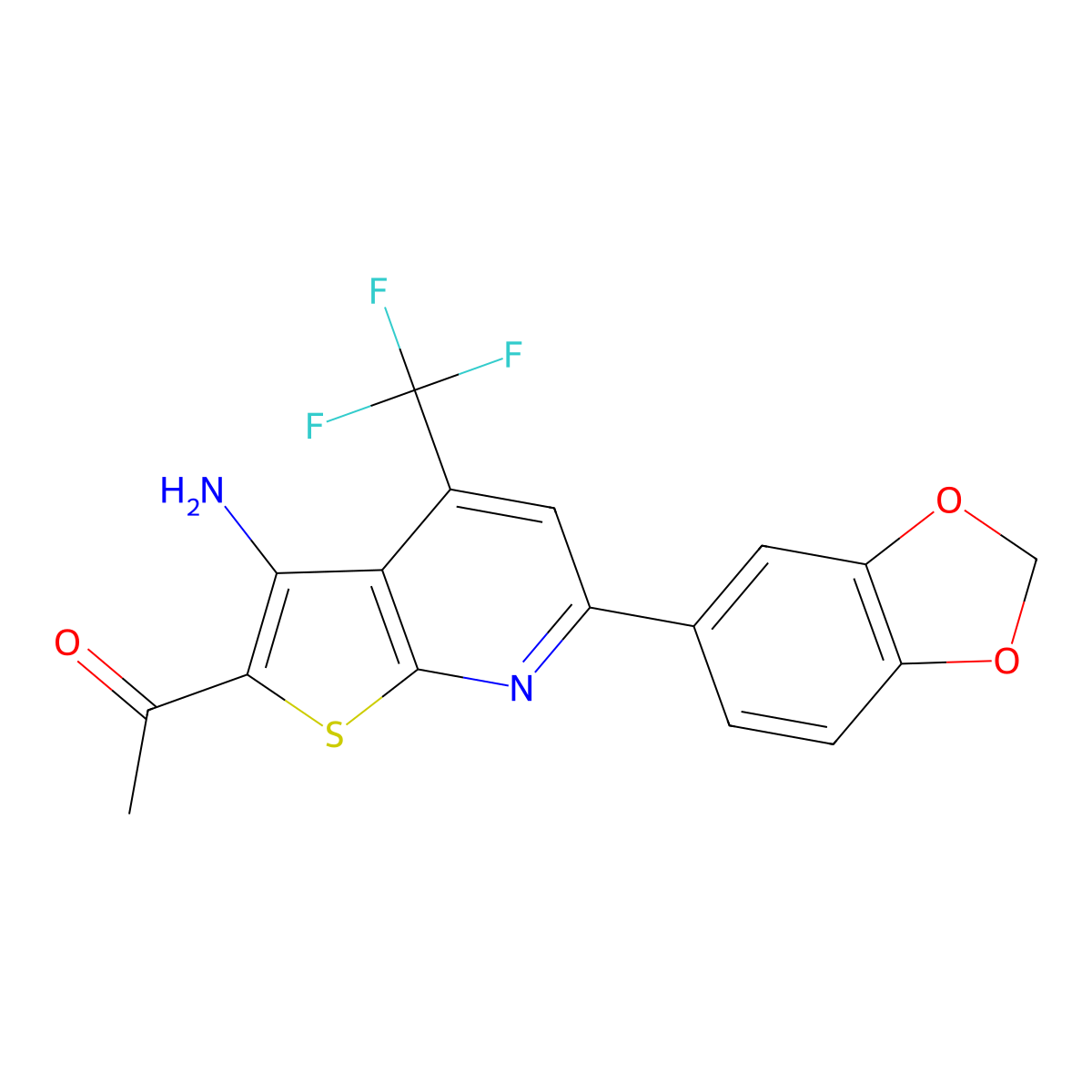 1-[3-Amino-6-(1,3-benzodioxol-5-yl)-4-(trifluoromethyl)thieno[2,3-b]pyridin-2-yl]ethanone molecular structure, CAS 626221-00-9
