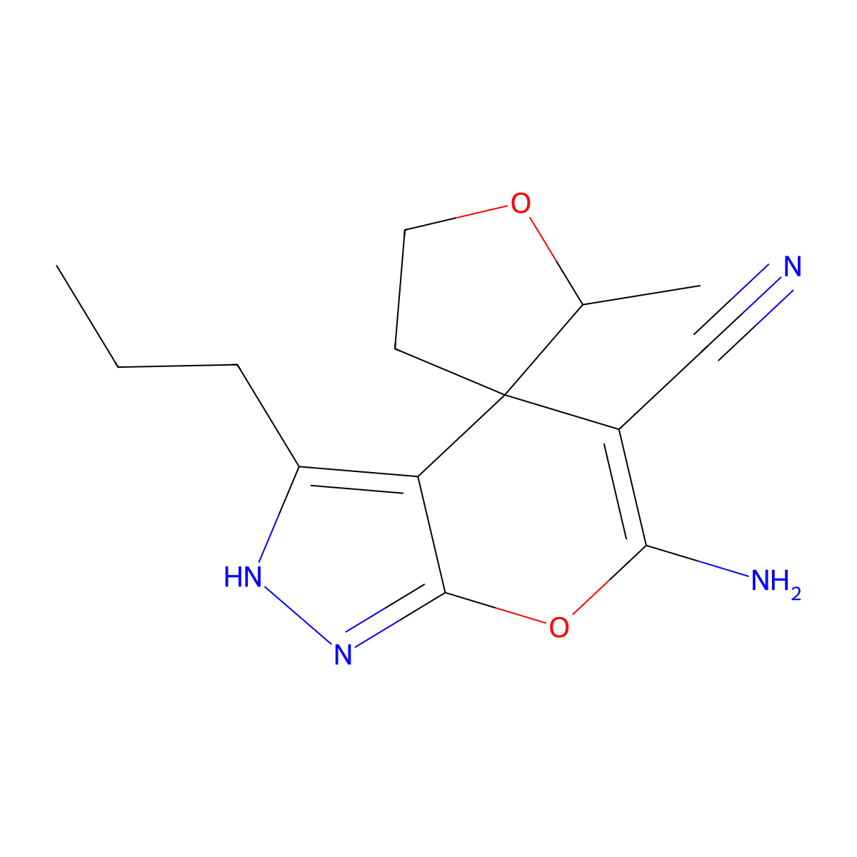 6-amino-2'-methyl-3-propylspiro[2H-pyrano[2,3-c]pyrazole-4,3'-oxolane]-5-carbonitrile molecular structure, CAS 626221-21-4
