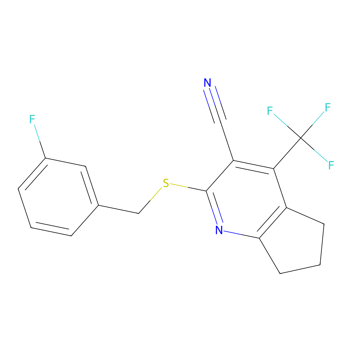 2-[(3-fluorobenzyl)sulfanyl]-4-(trifluoromethyl)-6,7-dihydro-5H-cyclopenta[b]pyridine-3-carbonitrile molecular structure, CAS 626221-44-1