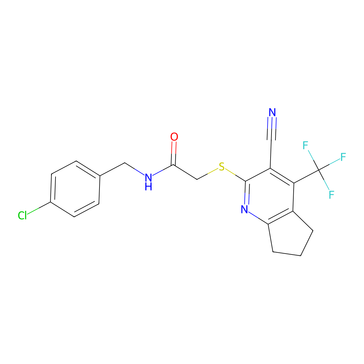 N-(4-chlorobenzyl)-2-{[3-cyano-4-(trifluoromethyl)-6,7-dihydro-5H-cyclopenta[b]pyridin-2-yl]sulfanyl}acetamide molecular structure, CAS 626221-53-2