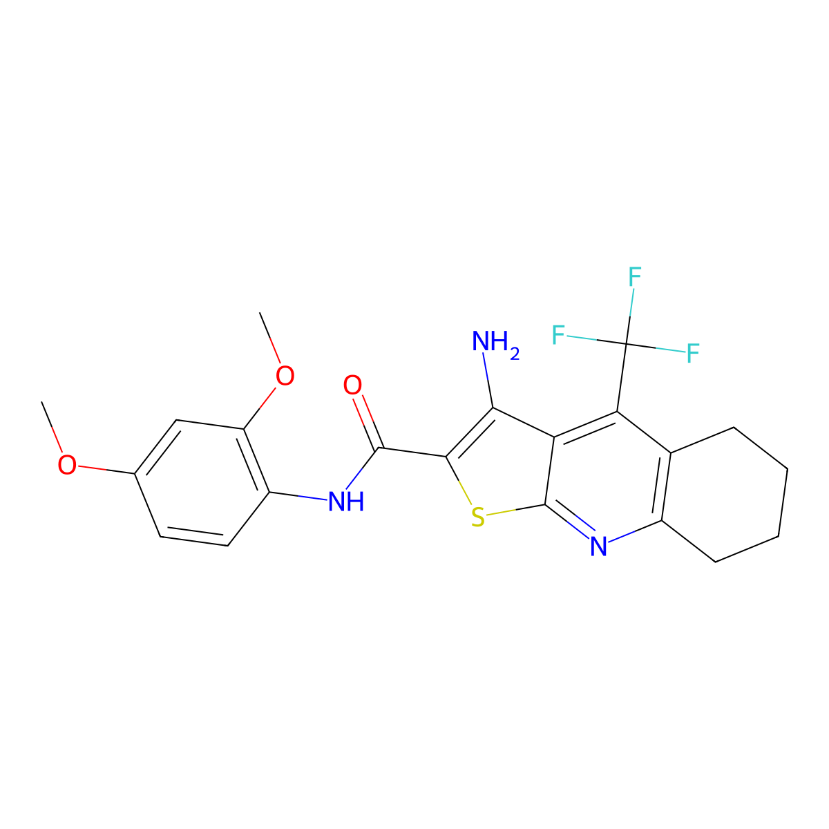 3-amino-N-(2,4-dimethoxyphenyl)-4-(trifluoromethyl)-5,6,7,8-tetrahydrothieno[2,3-b]quinoline-2-carboxamide molecular structure, CAS 626221-70-3