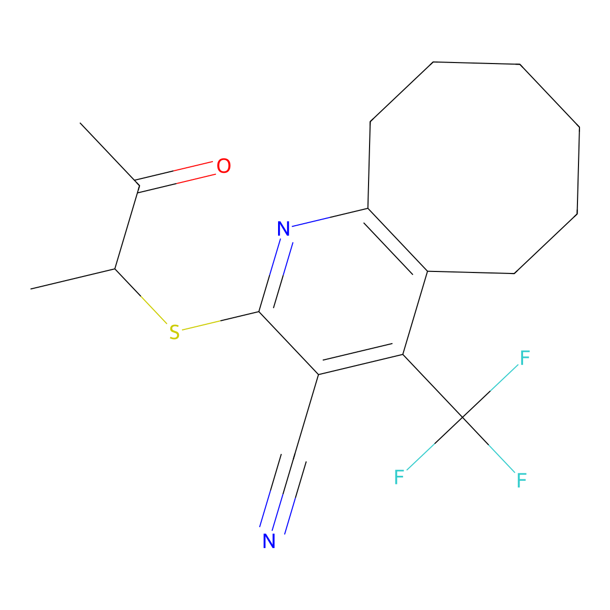 2-(3-Oxobutan-2-ylsulfanyl)-4-(trifluoromethyl)-5,6,7,8,9,10-hexahydrocycloocta[b]pyridine-3-carbonitrile molecular structure, CAS 626222-09-1
