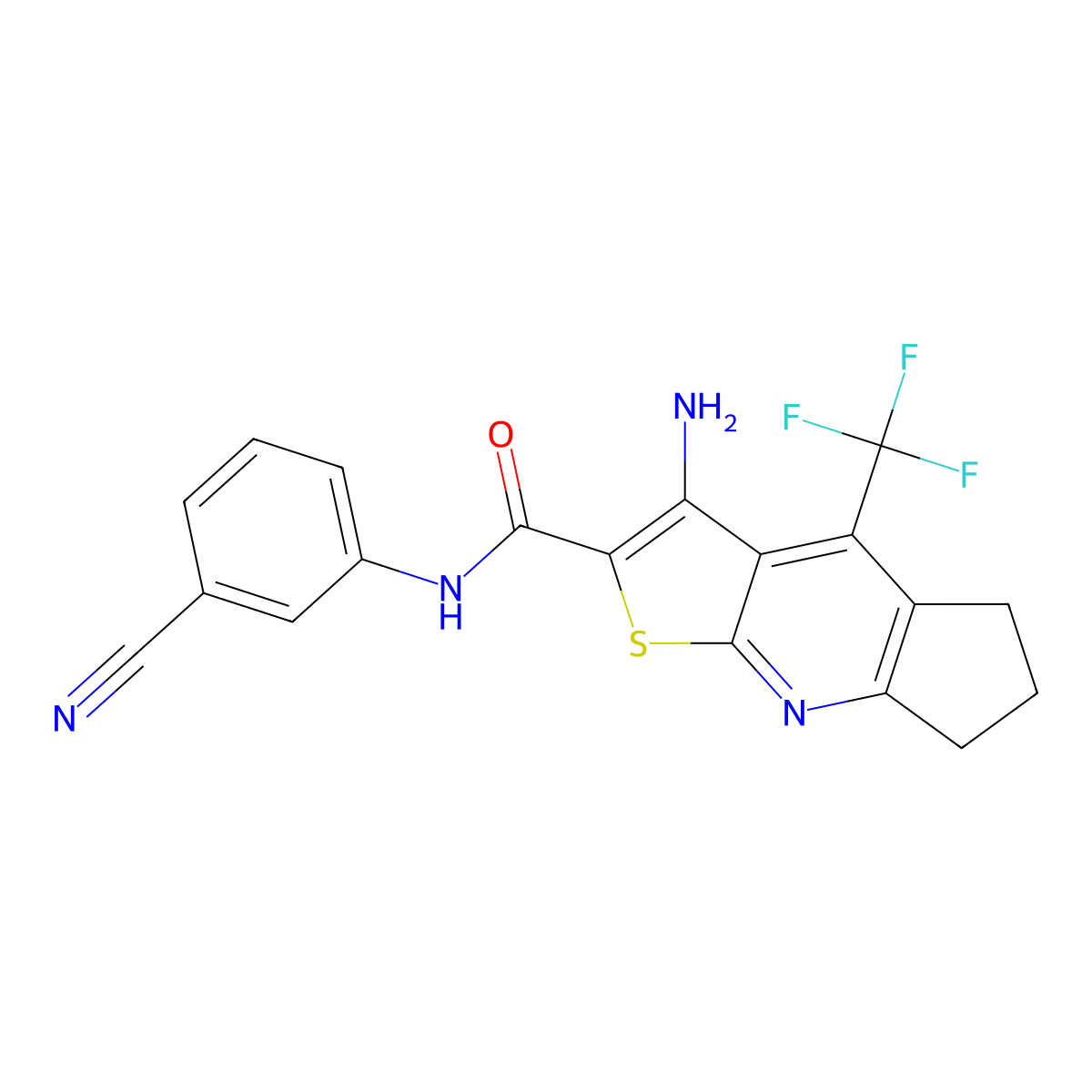 6-amino-N-(3-cyanophenyl)-8-(trifluoromethyl)-4-thia-2-azatricyclo[7.3.0.0^{3,7}]dodeca-1(9),2,5,7-tetraene-5-carboxamide molecular structure, CAS 626222-18-2