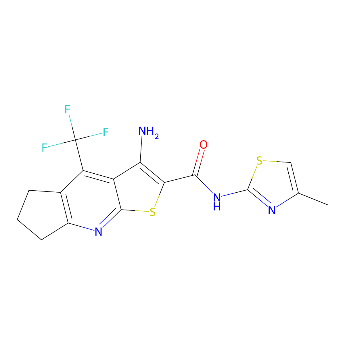 6-Amino-N-(4-methyl-1,3-thiazol-2-yl)-8-(trifluoromethyl)-4-thia-2-azatricyclo[7.3.0.03,7]dodeca-1(9),2,5,7-tetraene-5-carboxamide molecular structure, CAS 626222-24-0