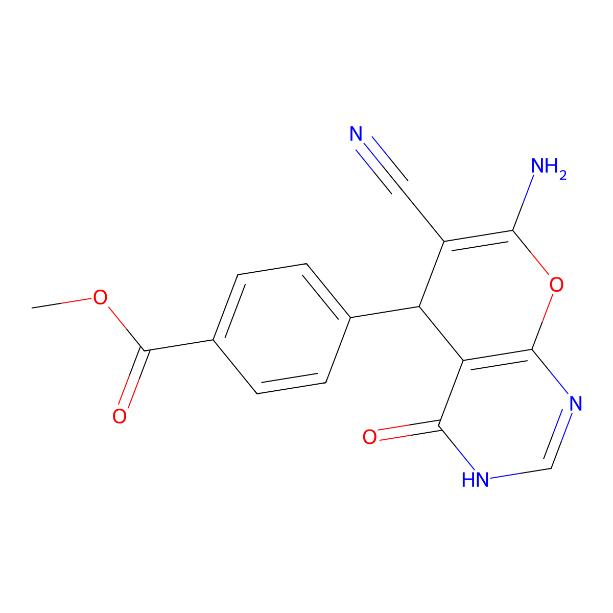 methyl 4-(7-amino-6-cyano-4-hydroxy-5H-pyrano[2,3-d]pyrimidin-5-yl)benzoate molecular structure, CAS 626222-41-1