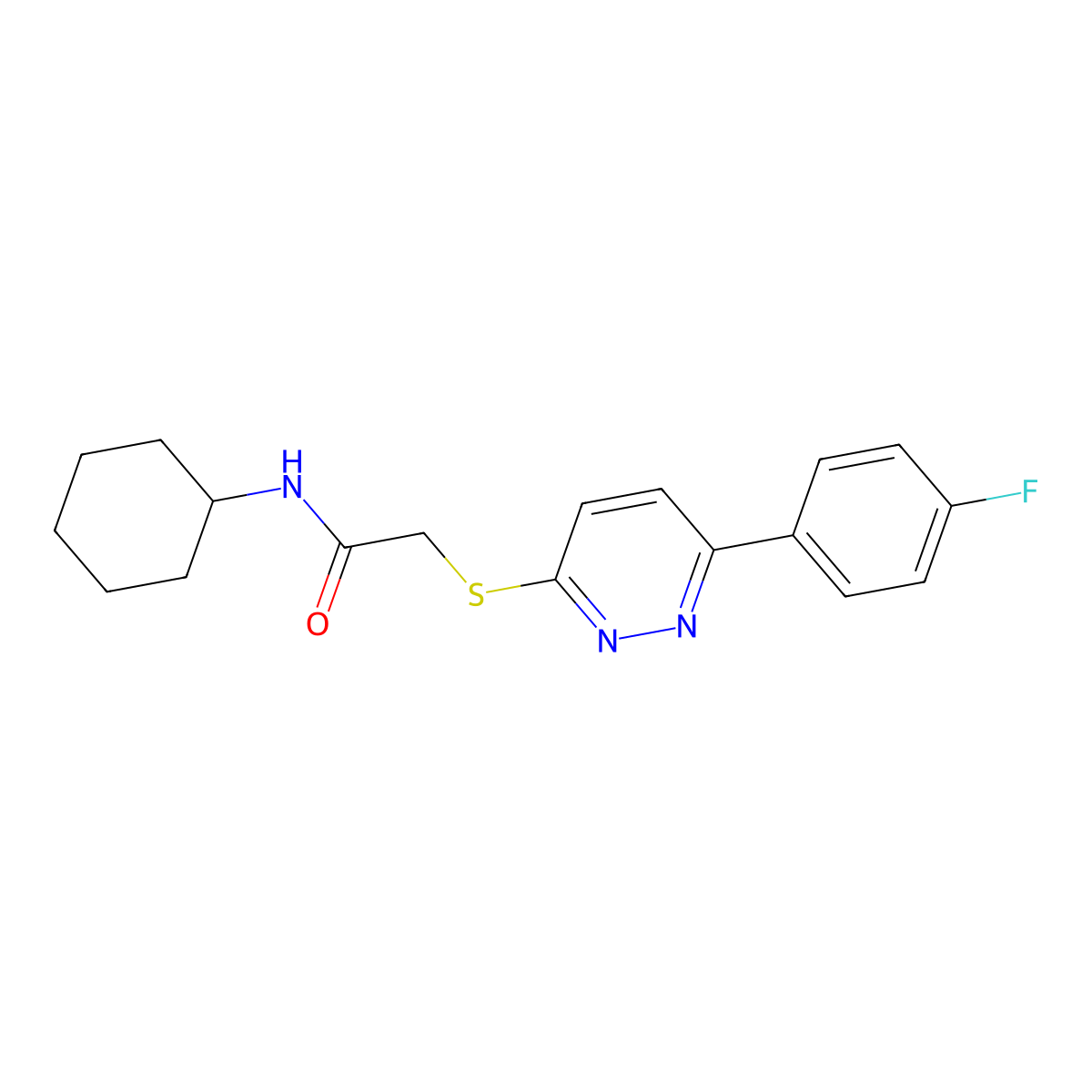 N-Cyclohexyl-2-[6-(4-fluoro-phenyl)-pyridazin-3-ylsulfanyl]-acetamide molecular structure, CAS 626223-06-1