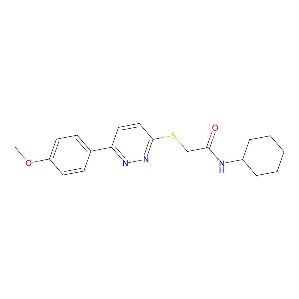 N-Cyclohexyl-2-[6-(4-methoxy-phenyl)-pyridazin-3-ylsulfanyl]-acetamide molecular structure, CAS 626223-12-9
