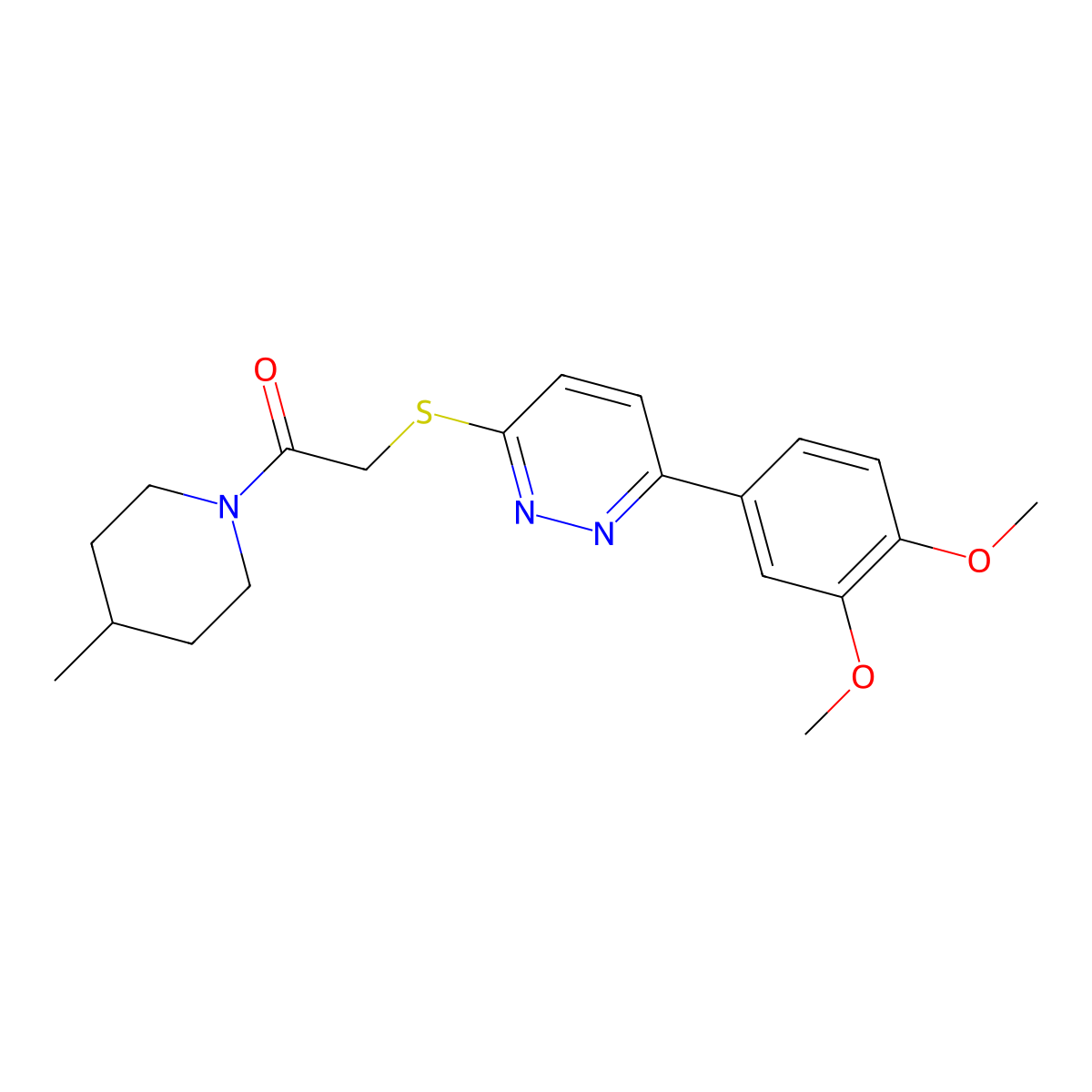 2-[6-(3,4-Dimethoxyphenyl)pyridazin-3-yl]sulfanyl-1-(4-methylpiperidin-1-yl)ethanone molecular structure, CAS 626223-18-5